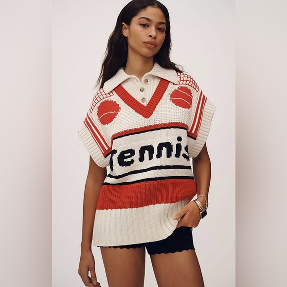Maeve Tops - Maeve Tennis V-Neck Button-Up Twofer Sweater Vest